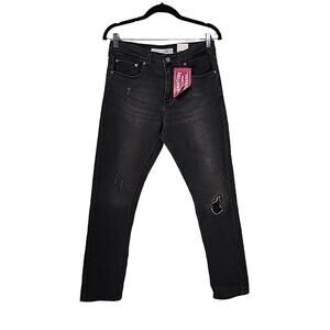 Levi's Signature Black Denim Taper Jeans Distreseed Adjustable Waist Boys 18 NWT
